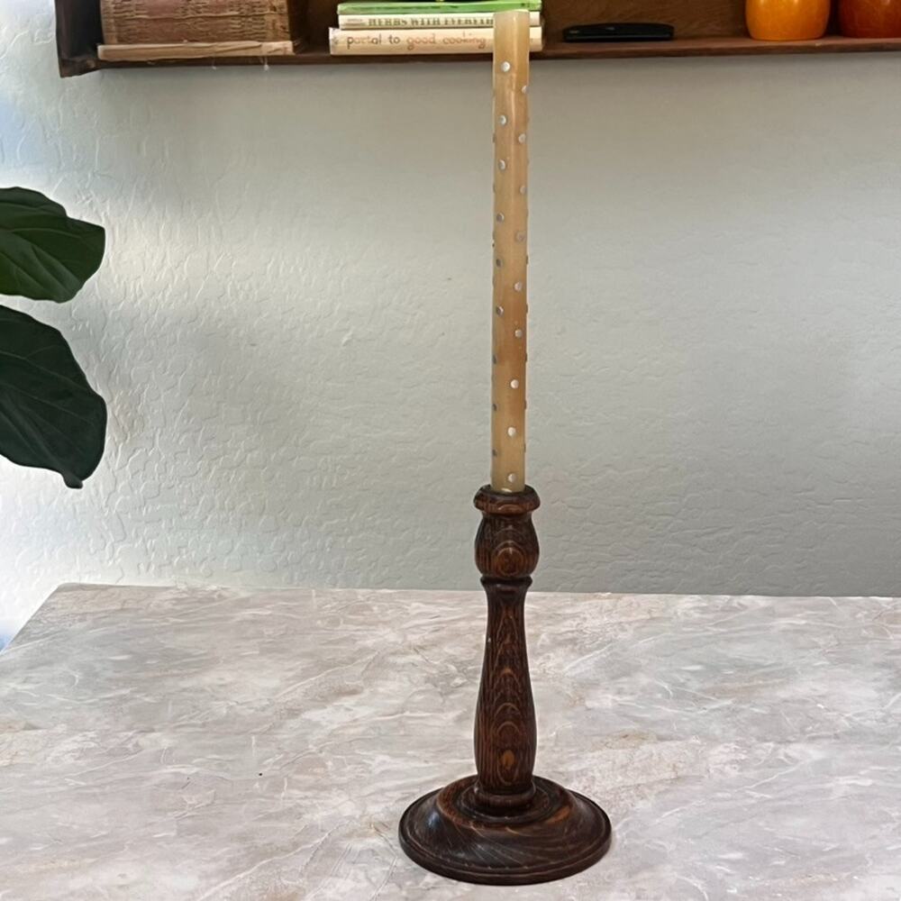 Vintage Oak Turned Candlestick Holder 8.75" Tall Mid Century Style